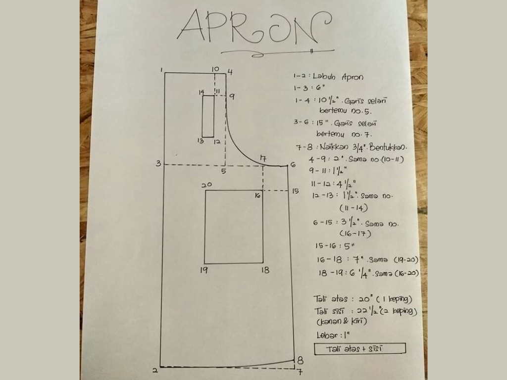 Rập may tạp dề là mẫu phẳng làm bằng giấy, thể hiện chi tiết cấu thành chiếc tạp dề
