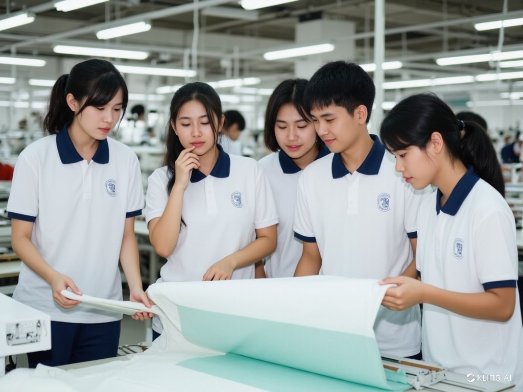 Bạn có thể xem mẫu vải trực tiếp khi đặt may tạp dề đồng phục HCM