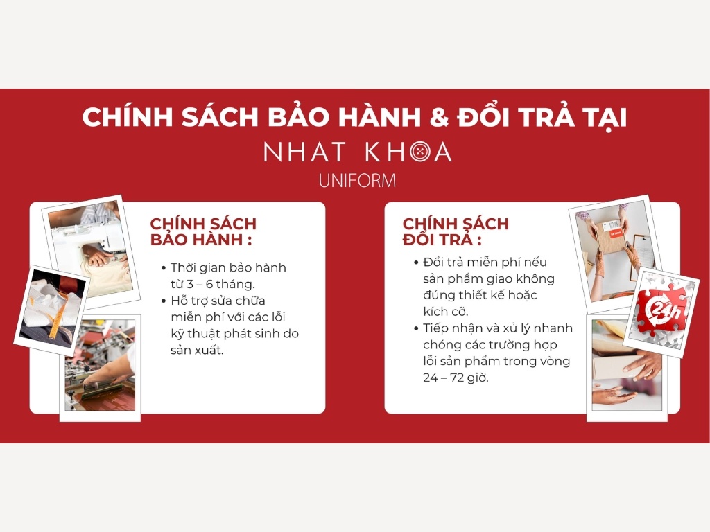Chính sách bảo hành và đổi trả khi đặt may đồng phục tạp dề tại Nhất Khoa
