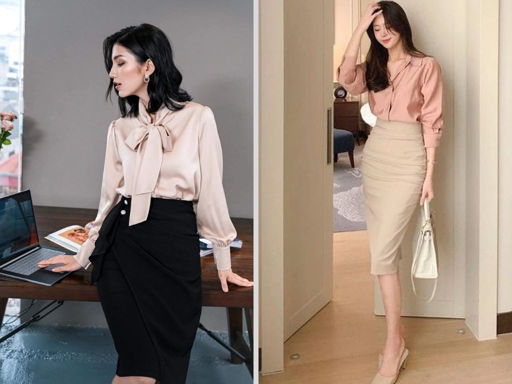 Các mẫu áo blouse cổ nơ, tay bồng bằng chất liệu voan