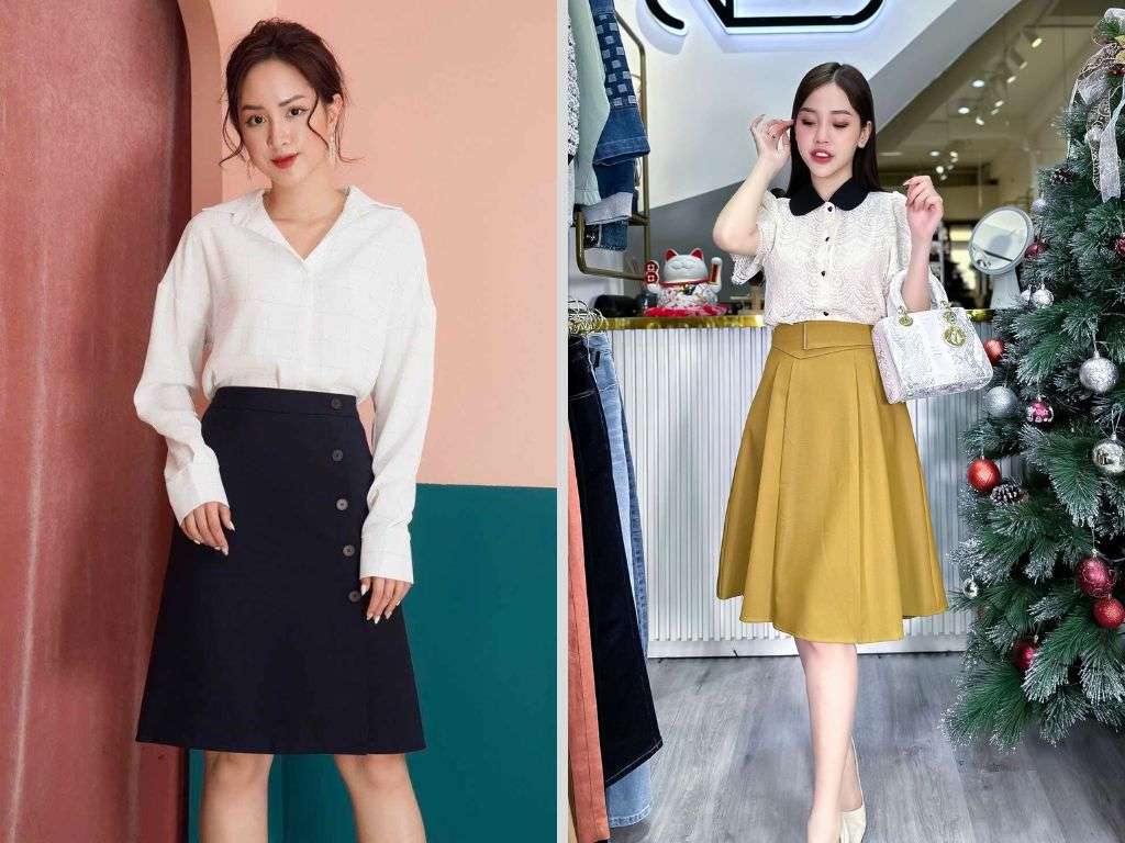 Váy chữ A công sở có phần eo được may ôm gọn