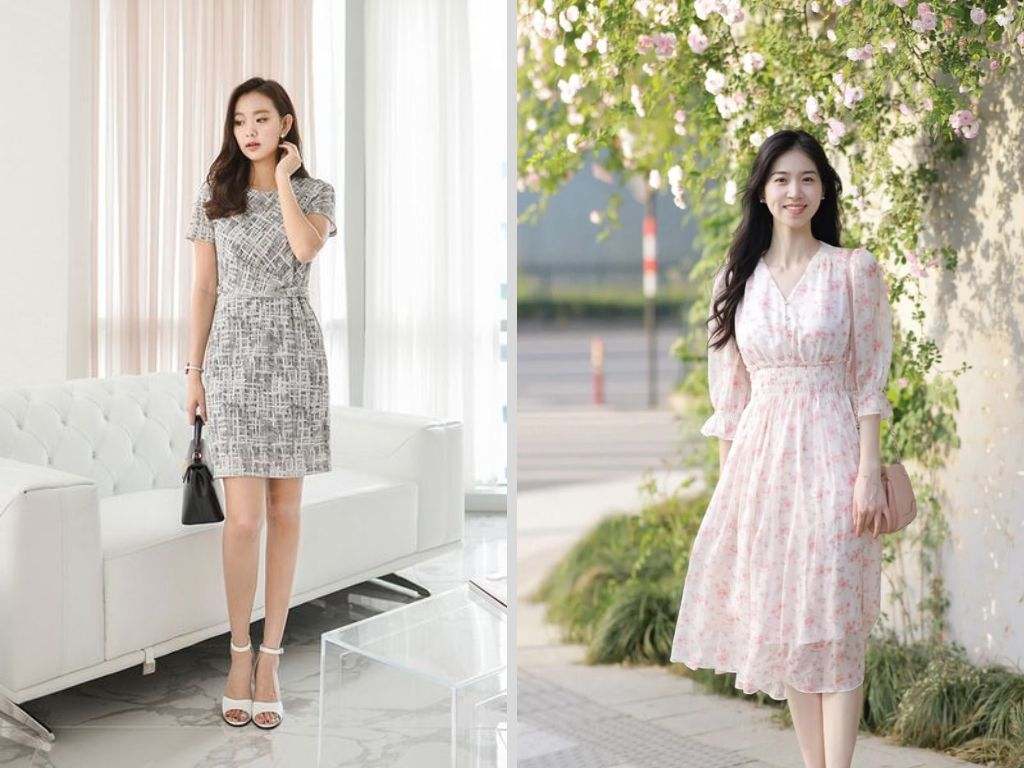 Thiết kế ôm ở phần thân trên và xòe nhẹ từ eo xuống giúp cân đối vóc dáng