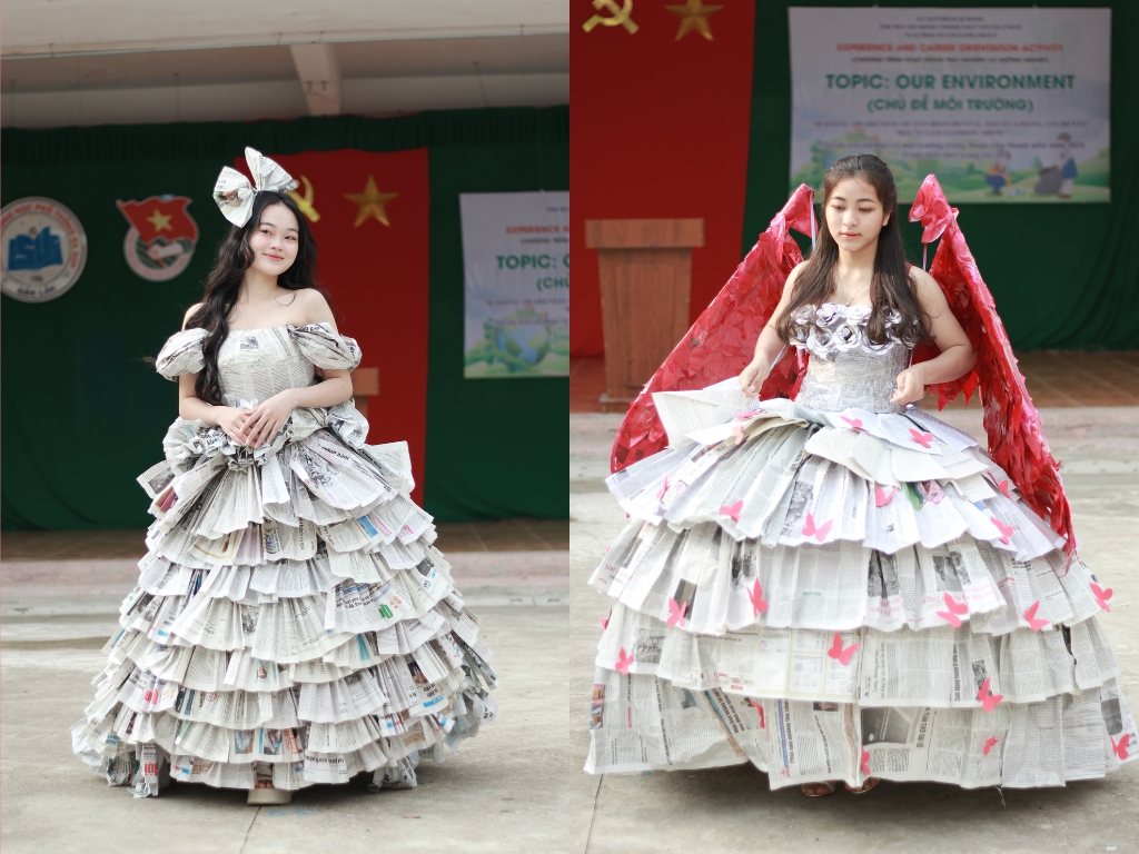 Thời trang bảo vệ môi trường của học sinh làm từ giấy báo