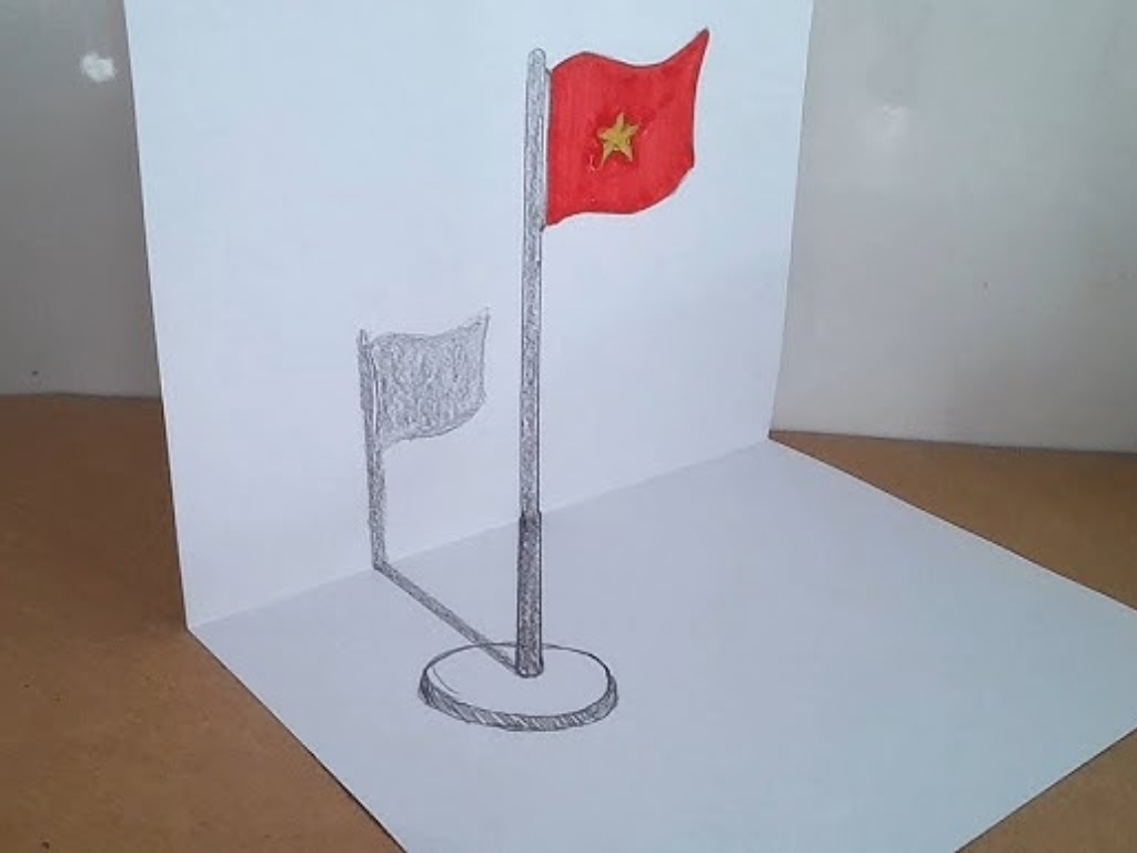 Cờ Việt Nam vẽ có hiệu ứng 3D