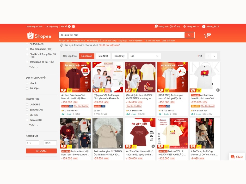 Sàn thương mại điện tử cung cấp vô số các shop bán áo lá cờ Việt Nam khác nhau
