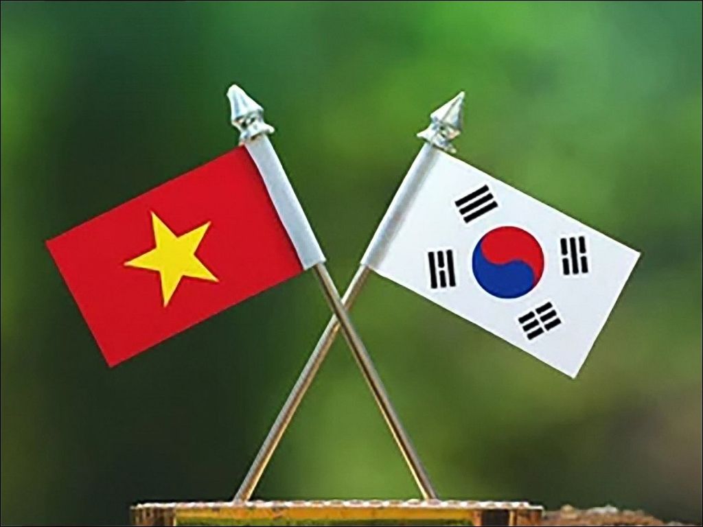 Hình ảnh hai lá cờ Hàn Quốc Việt Nam đặt cạnh nhau