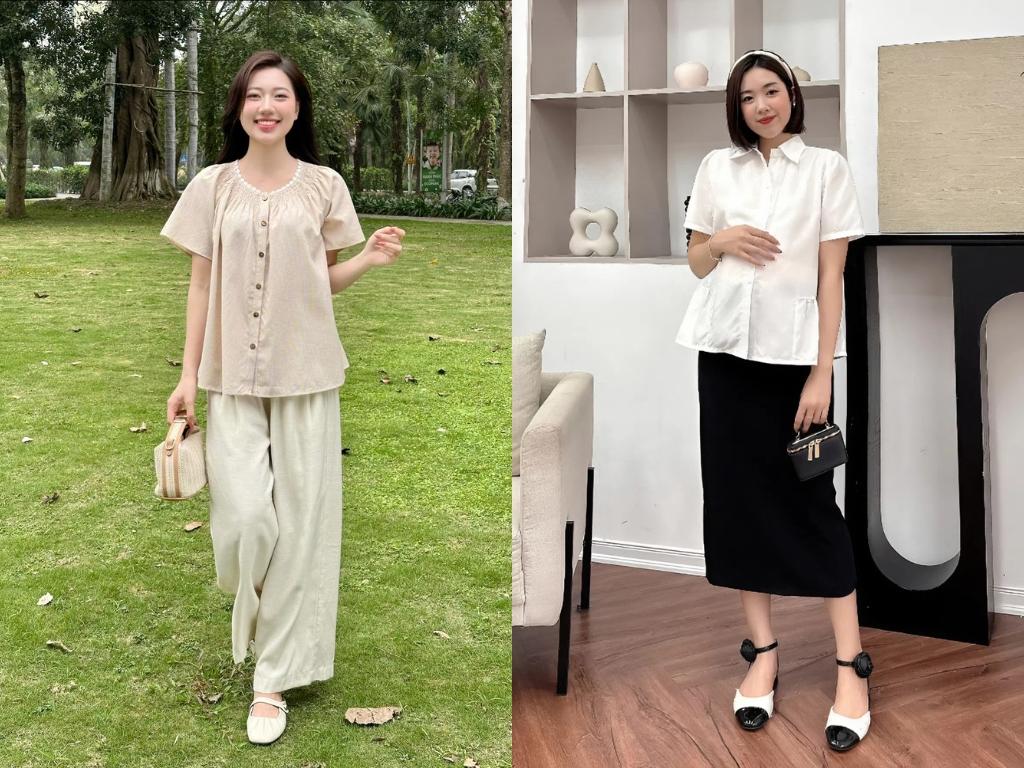Bạn nên chọn áo bầu công sở có gam màu trung tính để tạo vẻ ngoài trang nhã