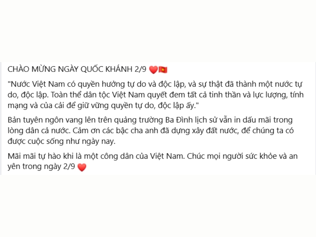 Kí tự đặc biệt lá cờ Việt Nam được sử dụng trong bài đăng chúc mừng ngày lễ lớn