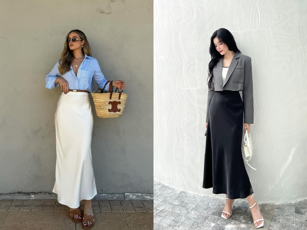 Các kiểu áo kết hợp với váy lụa giúp mang lại vẻ ngoài chỉn chu và chuyên nghiệp