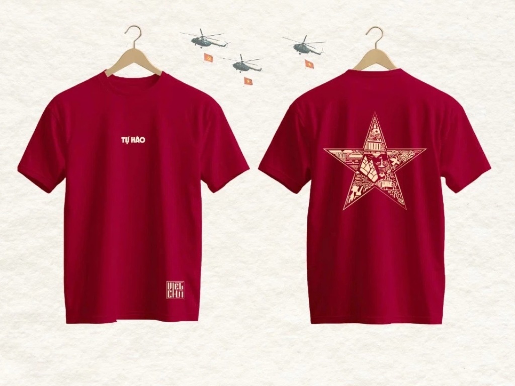 Mẫu áo cờ đỏ sao vàng cách điệu bằng họa tiết độc đáo, đầy ấn tượng