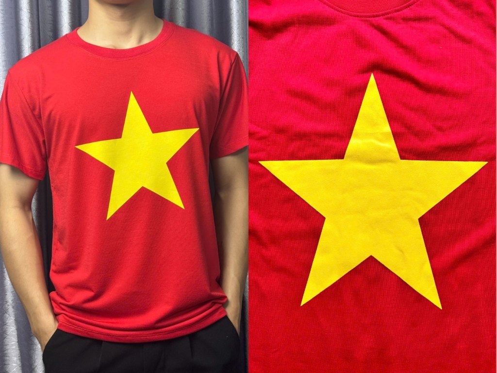 Hình in ngôi sao vàng trên áo phải sắc nét và có bề mặt láng mịn