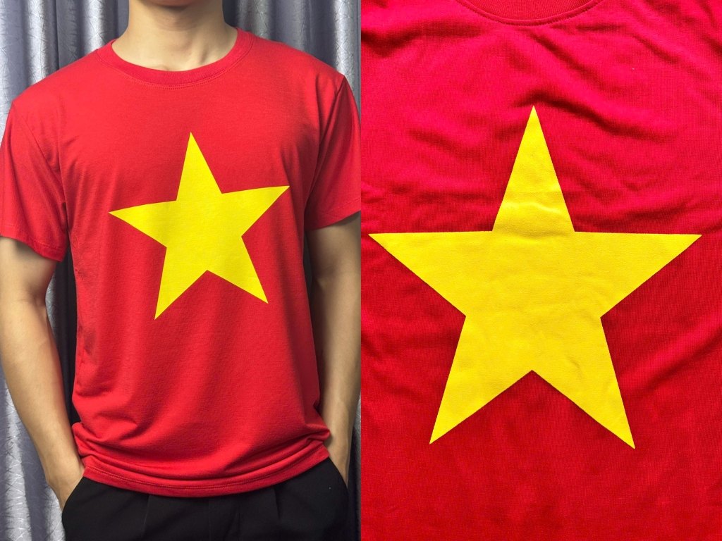 Hình in ngôi sao trên áo phải sắc nét, màu vàng tươi