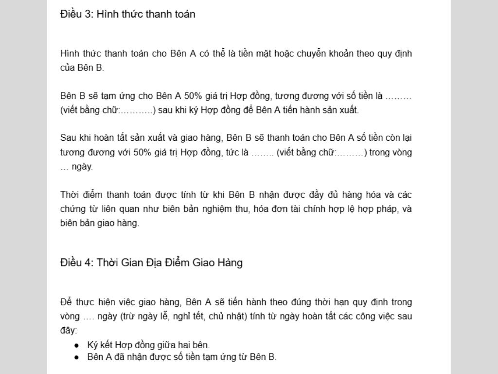 Bạn sẽ thấy điều khoản này cần nêu rõ ngày giao hàng cụ thể