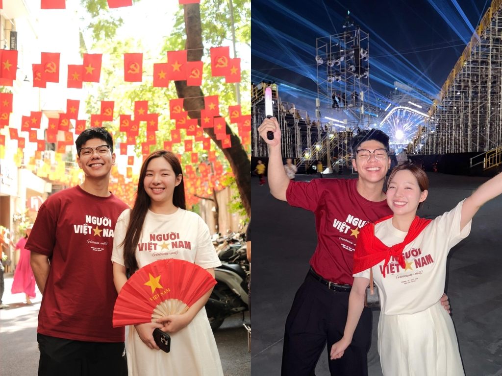 Áo thun in chữ Việt Nam được in đậm với kích thước lớn để tạo sự ấn tượng thị giác