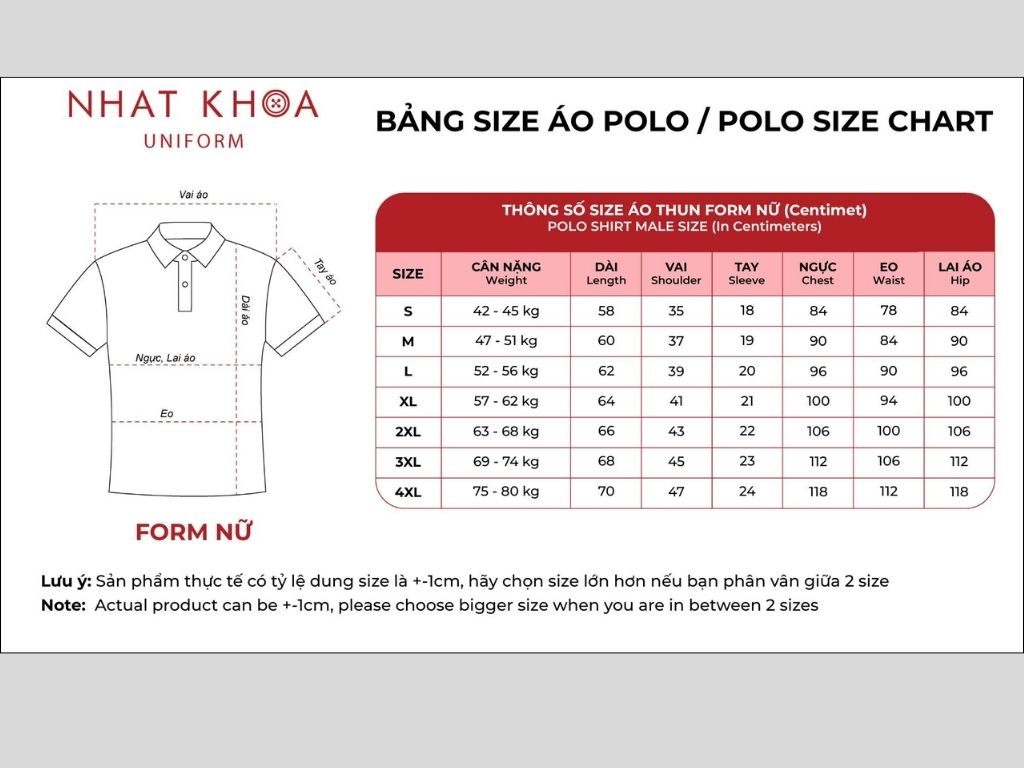 Bảng thông số size cần ghi rõ số lượng tương ứng cho từng size áo