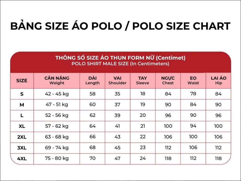 Các xưởng may chuyên nghiệp sẽ cung cấp bảng size