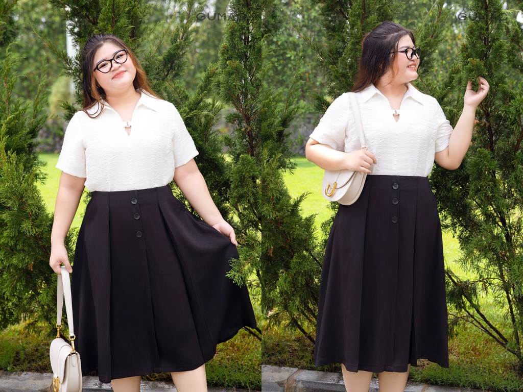 Áo sơ mi cổ chữ V giúp tạo cảm giác cổ cao hơn và phần vai trông thon gọn