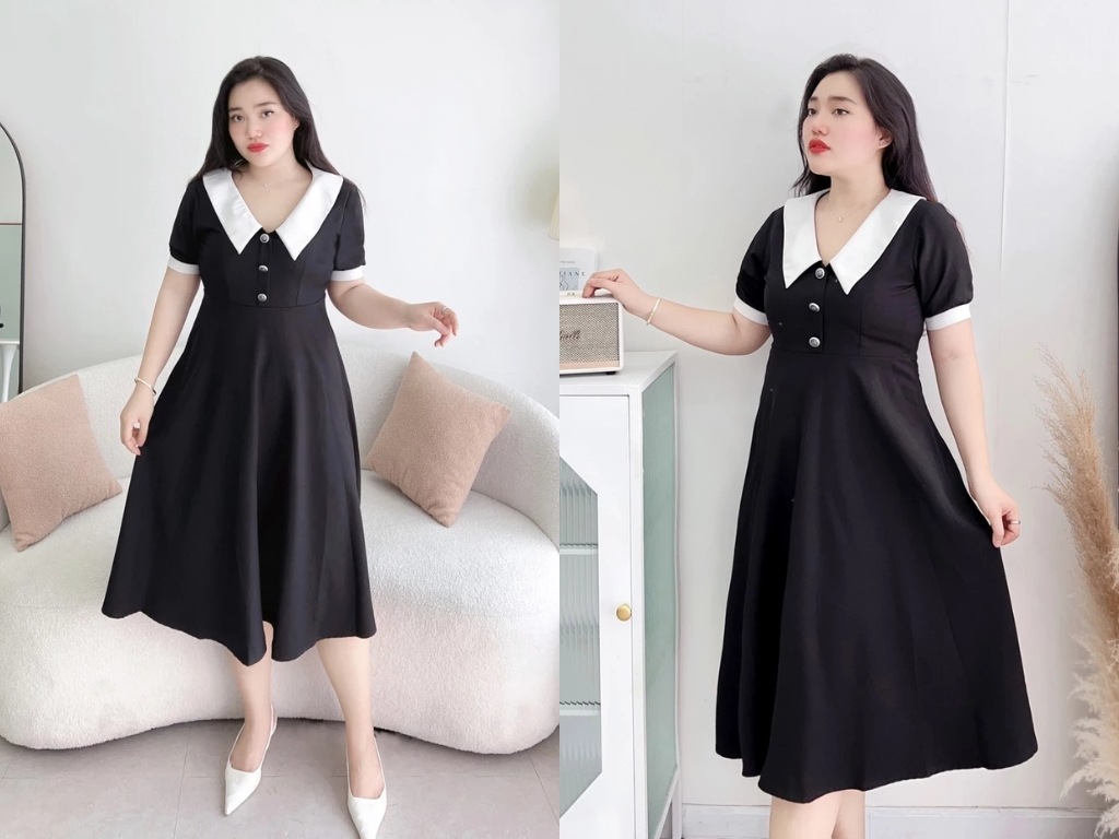 Đầm big size công sở eo cao giúp khéo léo che đi toàn bộ phần bụng dưới