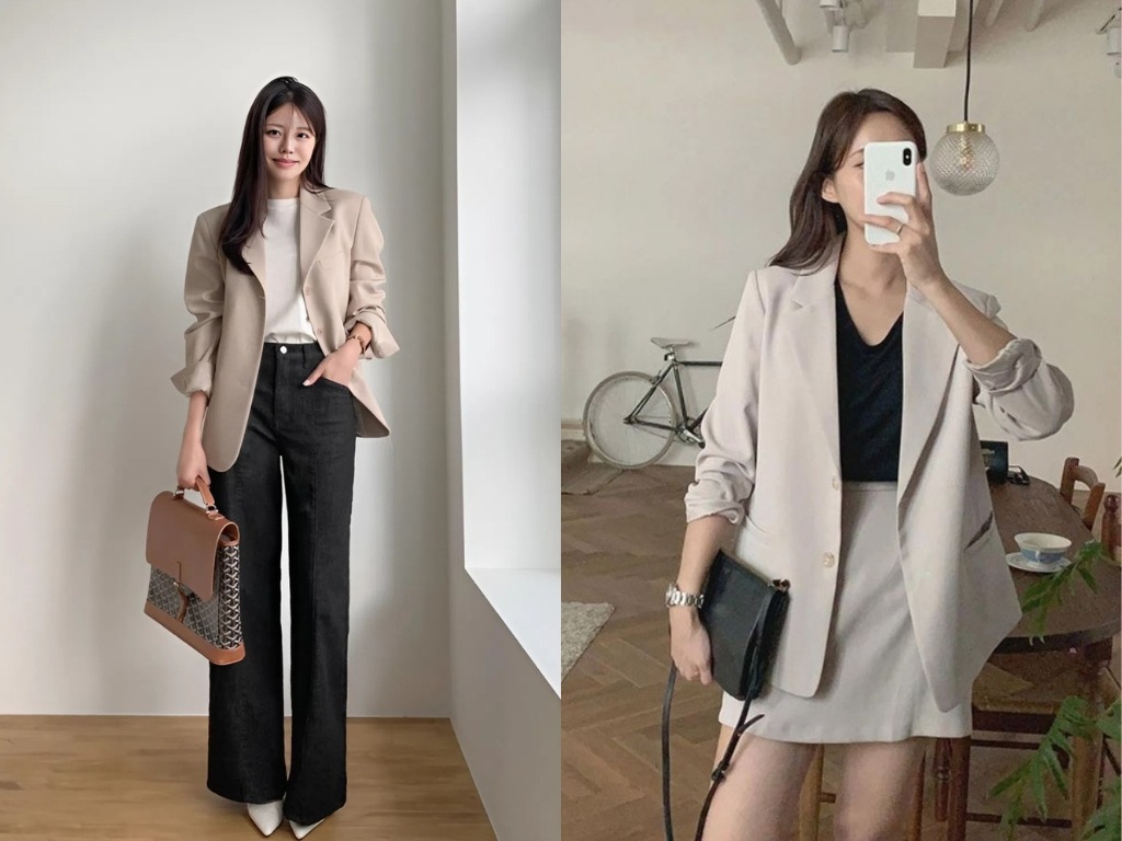 Đồ công sở trẻ trung thường có màu sáng và phom dáng rộng rãi, hiện đại