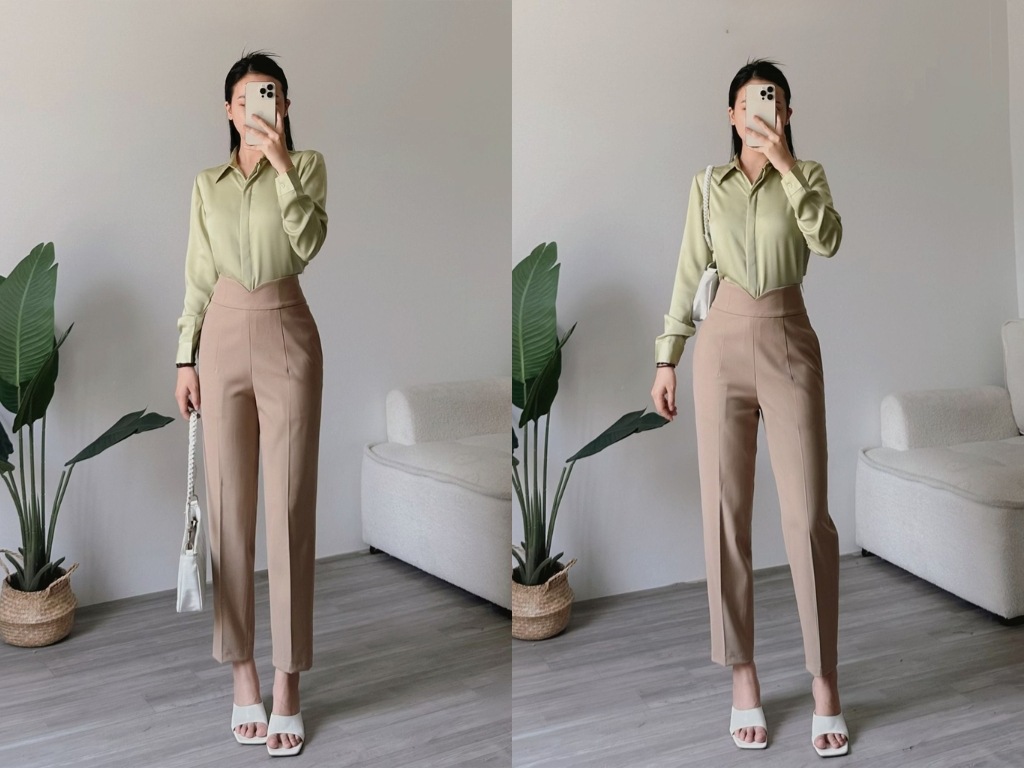 Quần tây công sở lưng cao giúp hack chiều cao và tạo cảm giác vòng eo thon gọn hơn