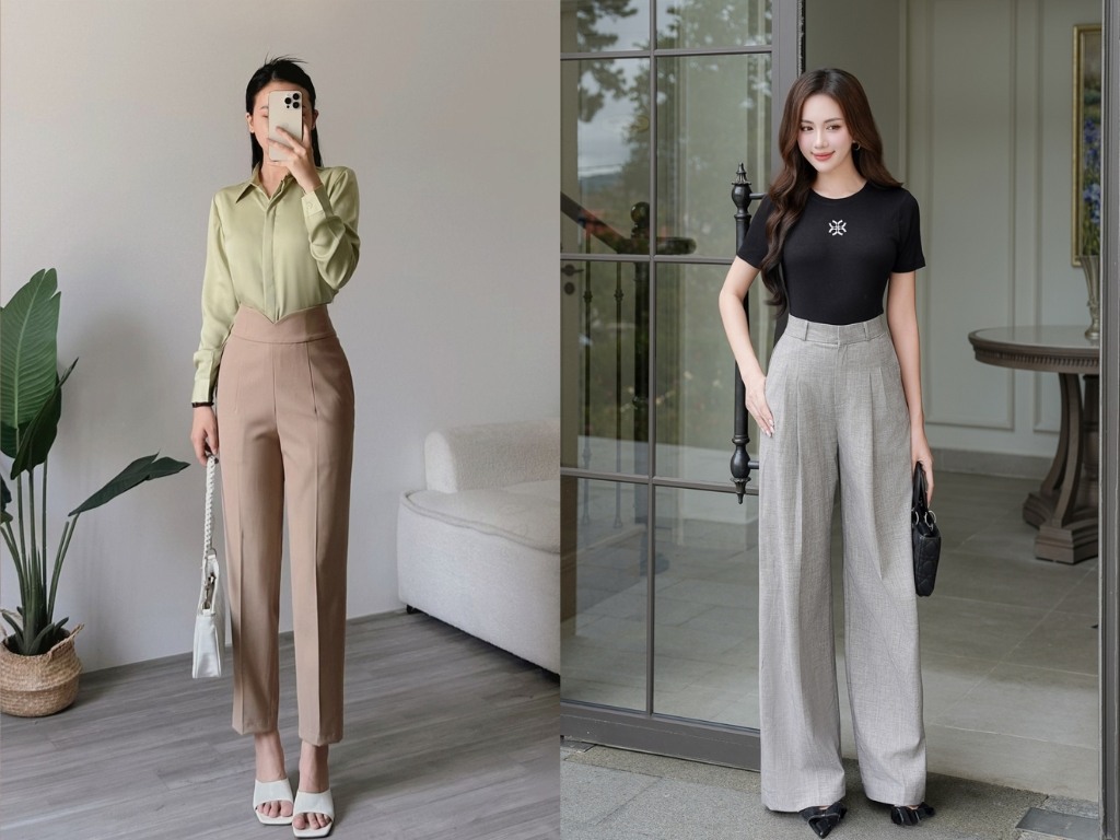 Các dáng quần công sở cạp cao phổ biến