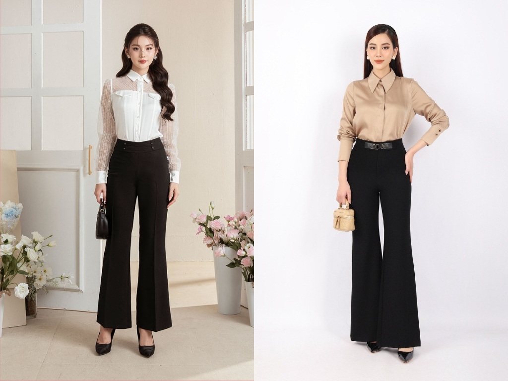 Quần ống loe là dáng quần ôm ở phần hông đến đùi và rộng dần từ đầu gối trở xuống