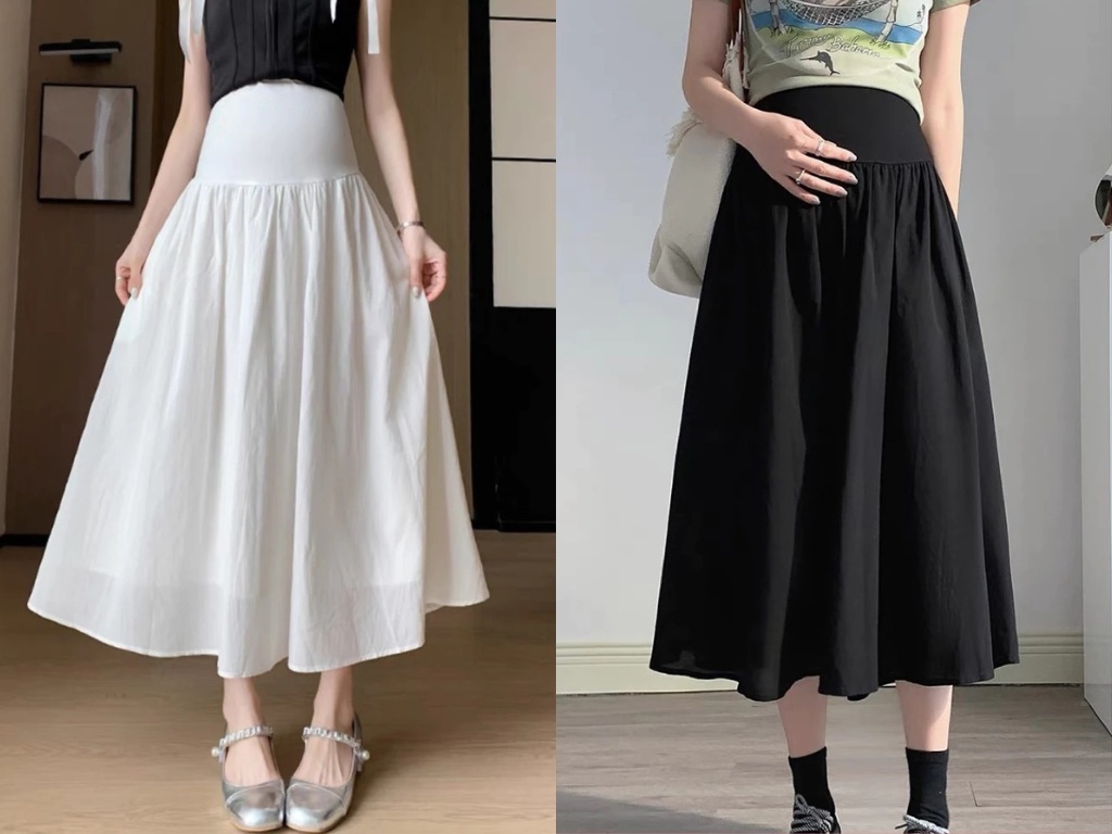 Chân váy chữ A dài qua gối mang lại sự thoải mái tối đa cho người mặc
