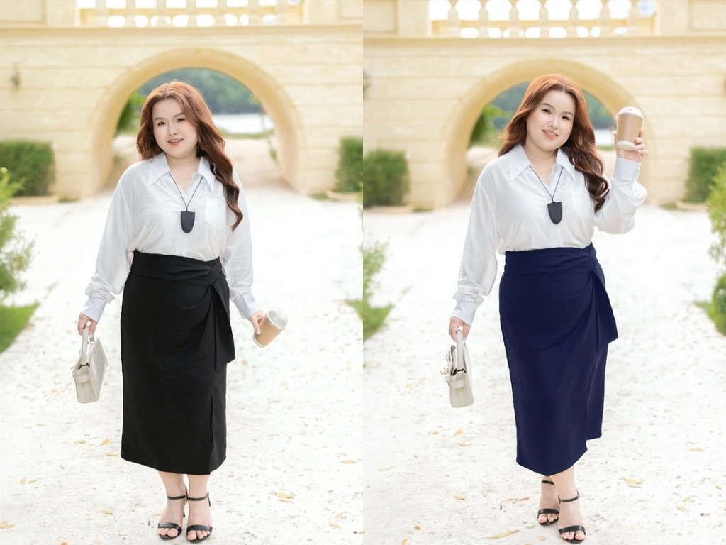 Chân váy công sở big size dáng suông giúp che đi mọi khuyết điểm ở phần thân dưới