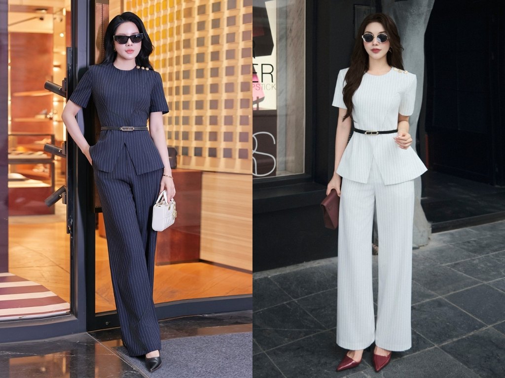 Bạn nên chọn mẫu bộ kẻ công sở có hoạt tiết sọc mảnh sẽ giúp vóc dáng thon gọn hơn