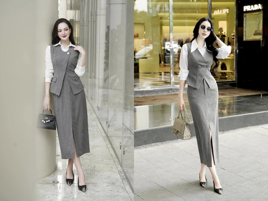 Bạn nên chọn áo sơ mi trắng để phối với bộ đồ công sở kẻ