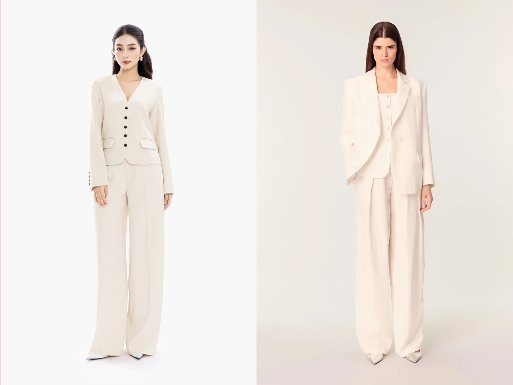 Set blazer và quần tây màu kem là bộ công sở mang lại vẻ ngoài trang nhã và tinh tế