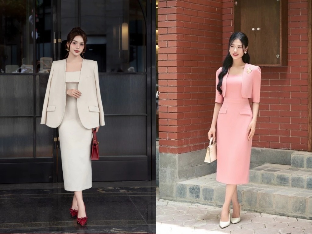 Set áo khoác đầm liền mang lại vẻ đẹp sang trọng và nữ tính cho các nàng