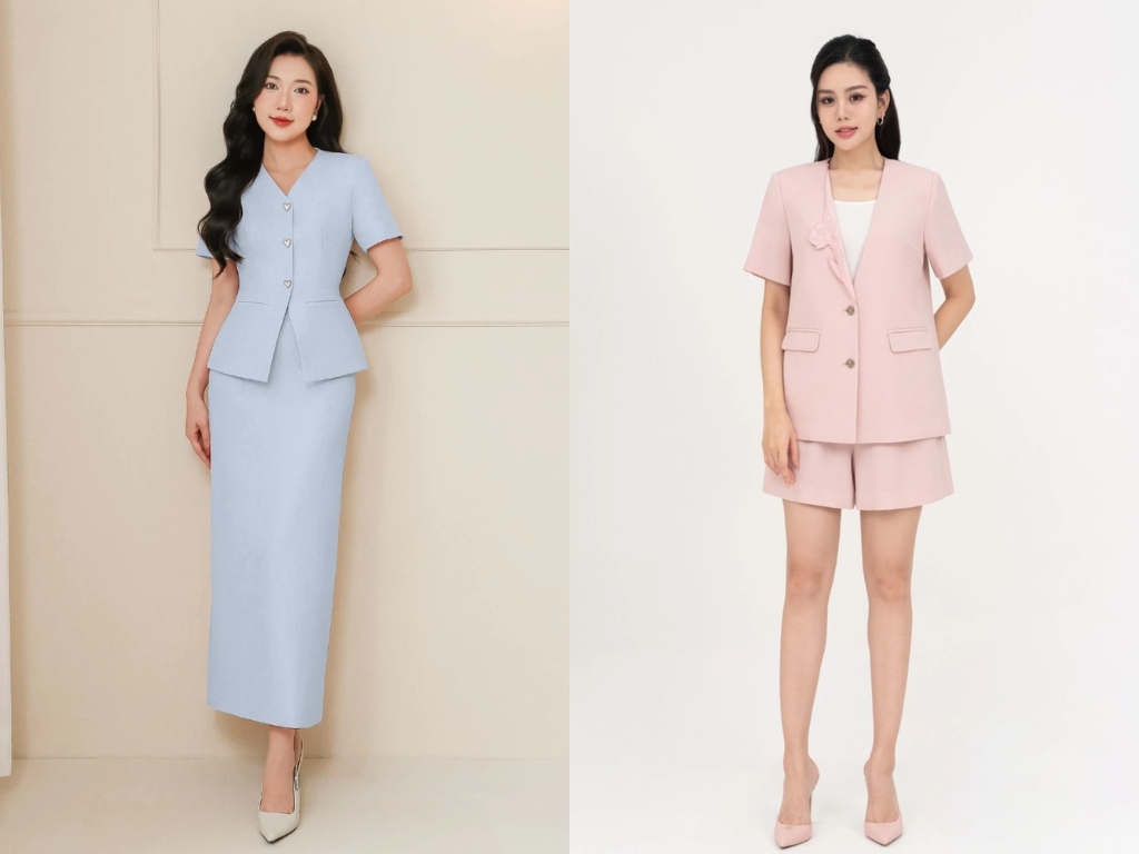 Những gam màu pastel giúp tạo nên một bộ vest công sở nữ trẻ trung, tươi mới