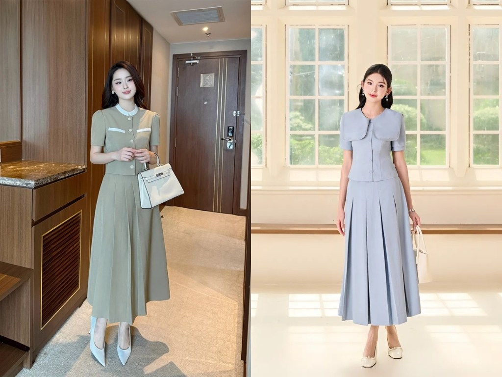 Bộ đồ công sở nữ có thiết kế đơn giản, thanh lịch dành cho môi trường dịch vụ