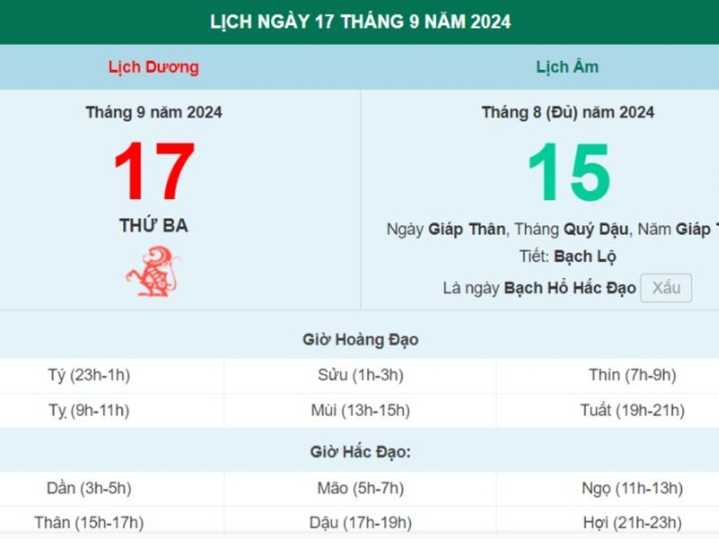 Trung thu 2024 diễn ra vào thứ ba, ngày 17/9 dương lịch