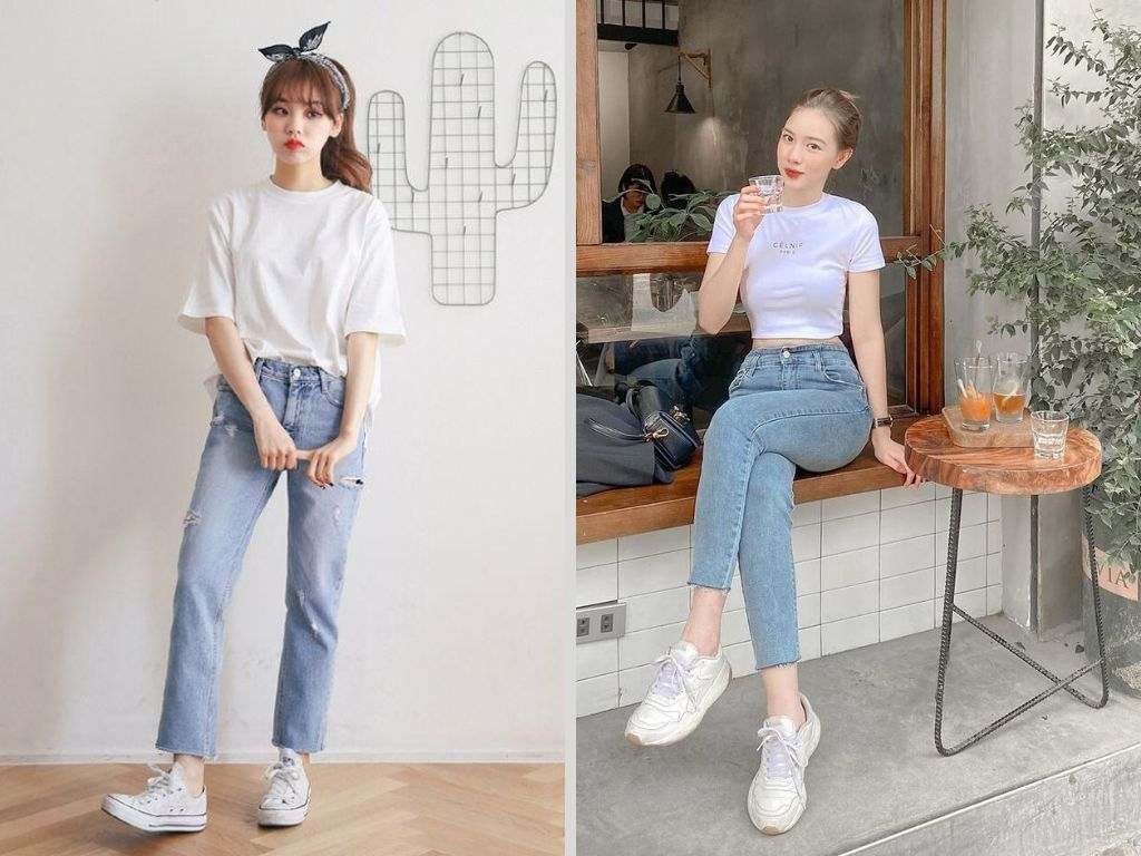 Quần jean rách và giày sneaker trắng là lựa chọn hoàn hảo