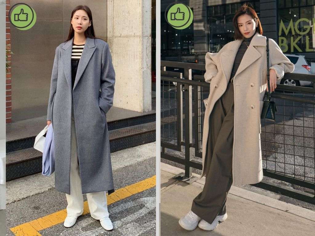 Một chiếc áo khoác dạ mix với váy ngắn và giày sneaker