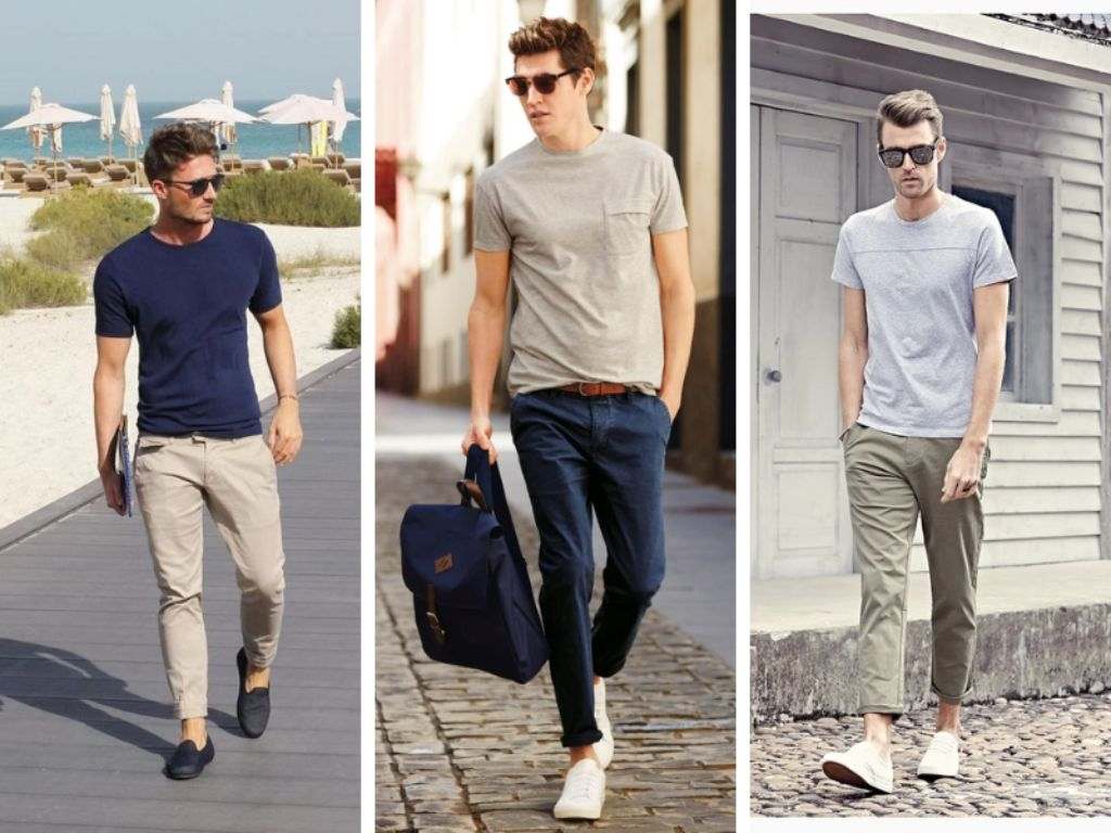 Quần kaki và giày thể thao mang đến hình ảnh nam tính