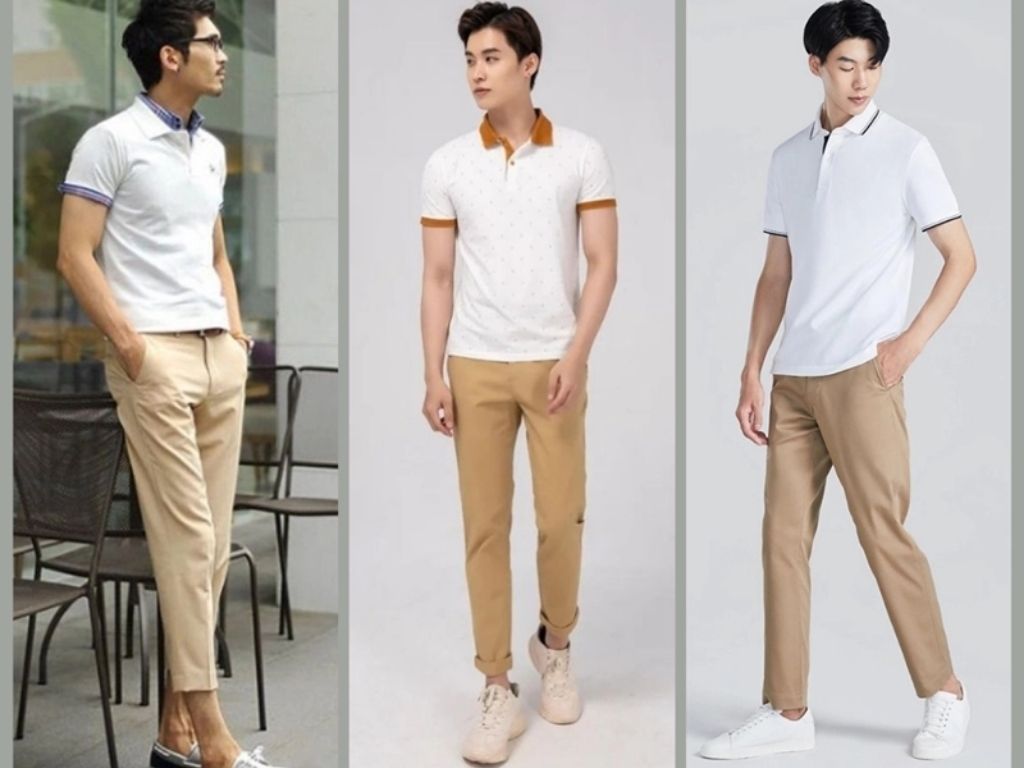 Áo polo mix quần kaki và giày thể thao là công thức phối đồ kinh điển