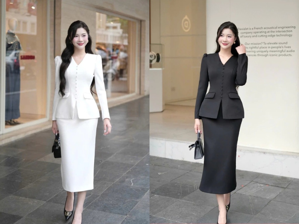 Đồ bộ công sở cao cấp có phom giúp tôn lên vóc dáng cơ thể của người mặc