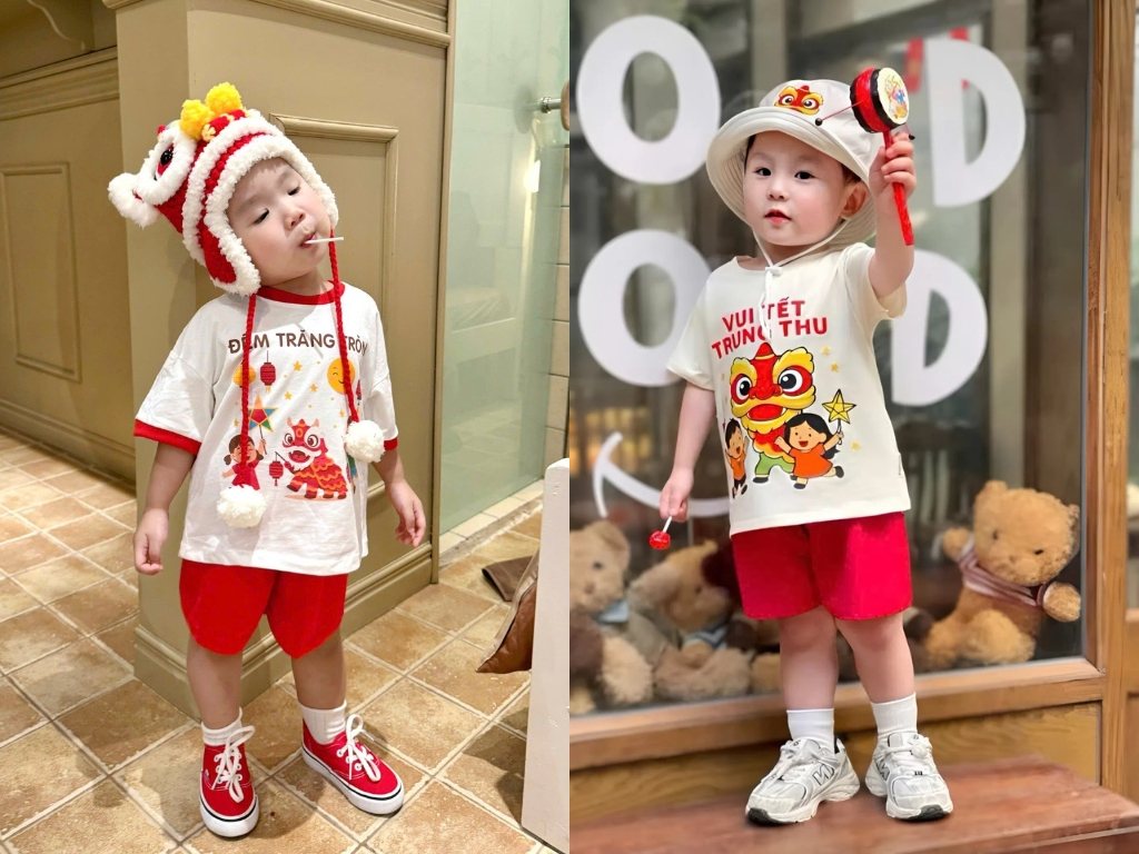 Bạn có thể phối giày thể thao năng động với bộ quần áo Trung thu cho bé trai