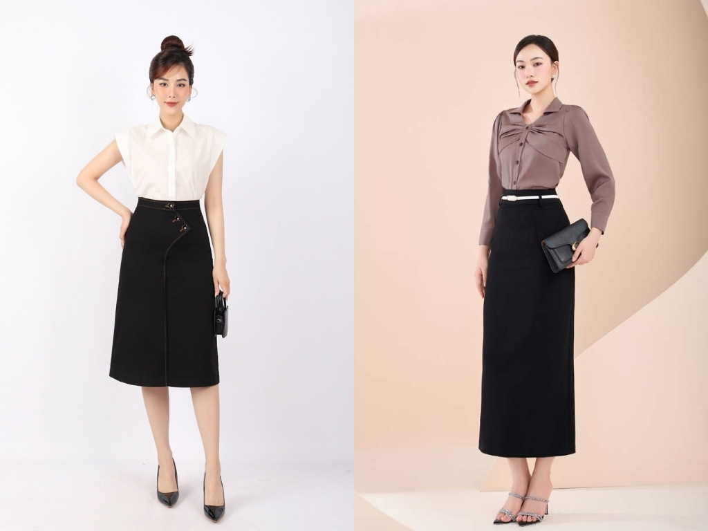 Chân váy công sở màu đen có thể kết hợp hài hòa với tất cả áo có màu sắc khác nhau