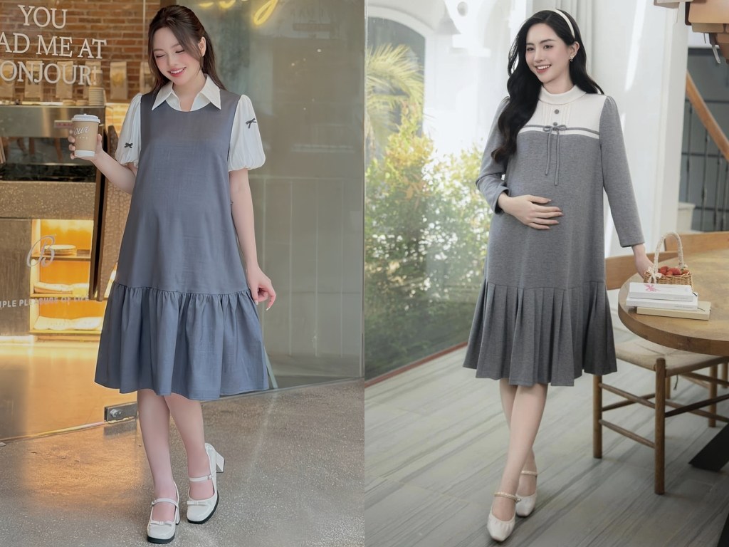 Mẹ bầu nên chọn đầm công sở mùa đông phom suông để tạo sự thoải mái khi mặc