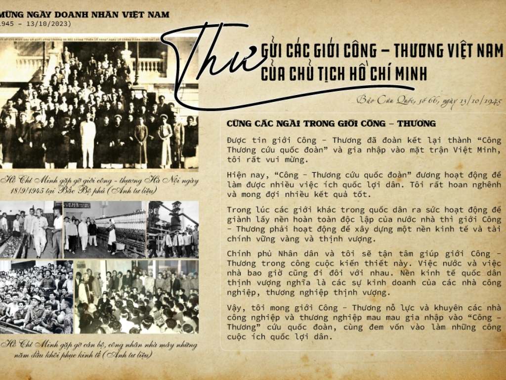 Bức thư Bác Hồ gửi cho các giới Công thương Việt Nam vào ngày 13/10/1945