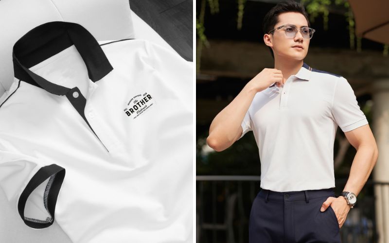 Chiếc áo polo nam trắng tạo nên một bộ trang phục smart-casual kinh điển