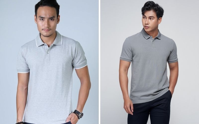 Một chiếc áo polo xám thể hiện sự hiện đại, tinh gọn