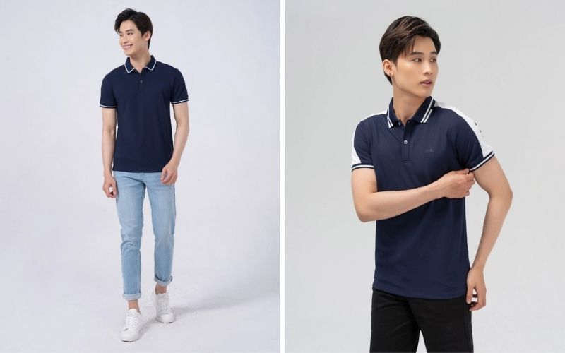 Một chiếc áo polo xám dệt theo kiểu melange
