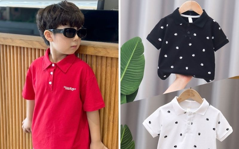 Các mẫu áo polo bé trai phối màu ở cổ và tay áo tạo điểm nhấn độc đáo