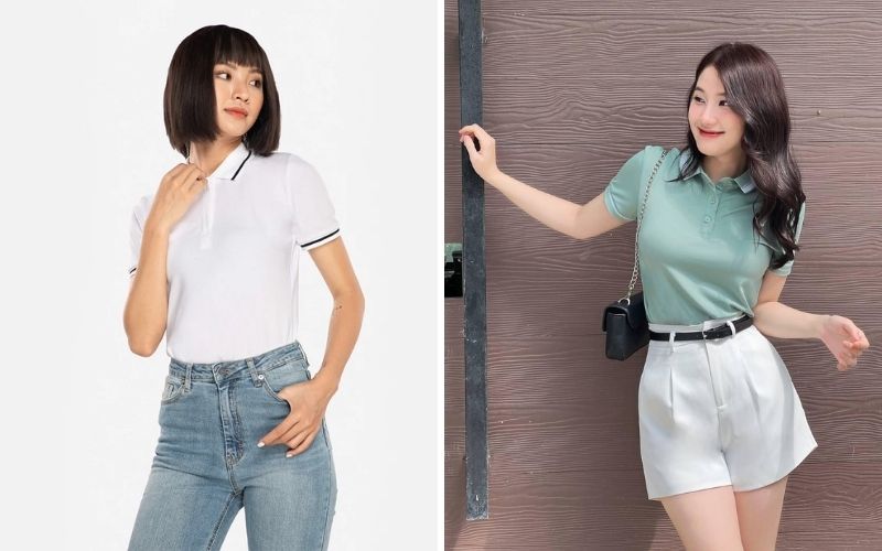 Một chiếc áo polo nữ đẹp vừa vặn sơ vin cùng quần tây ống đứng