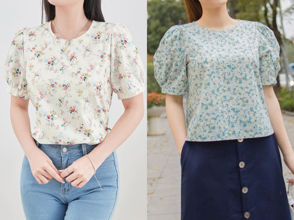 Áo hoa nhí tay bồng là mẫu áo hoa nhí công sở giúp che đi khuyết điểm ở bắp tay hiệu quả